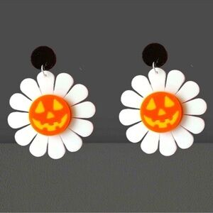 Halloween Goth Kawaii Pumpkin Daisy Flower Charm Earrings